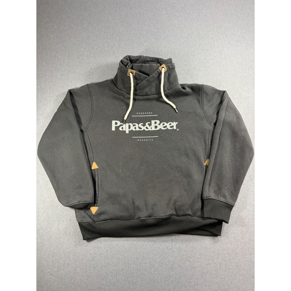 Papas & Beer Ensenada Rosarito Cowl Neck Graphic Sweatshirt Mens XXL Black